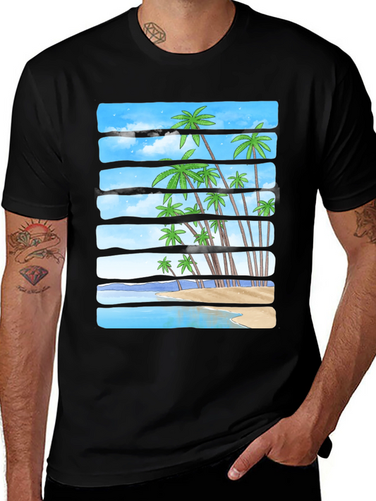 Tropical Palm Beach Striped T-Shirt
