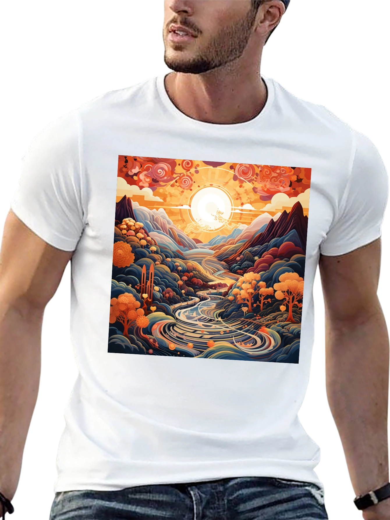 Artistic River Landscape Graphic Tee