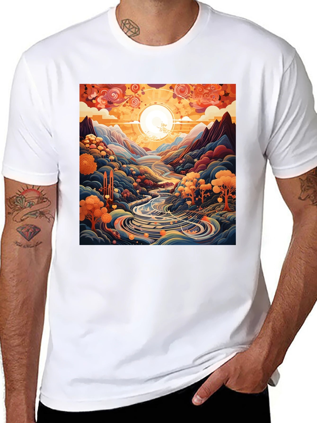 Artistic River Landscape Graphic Tee
