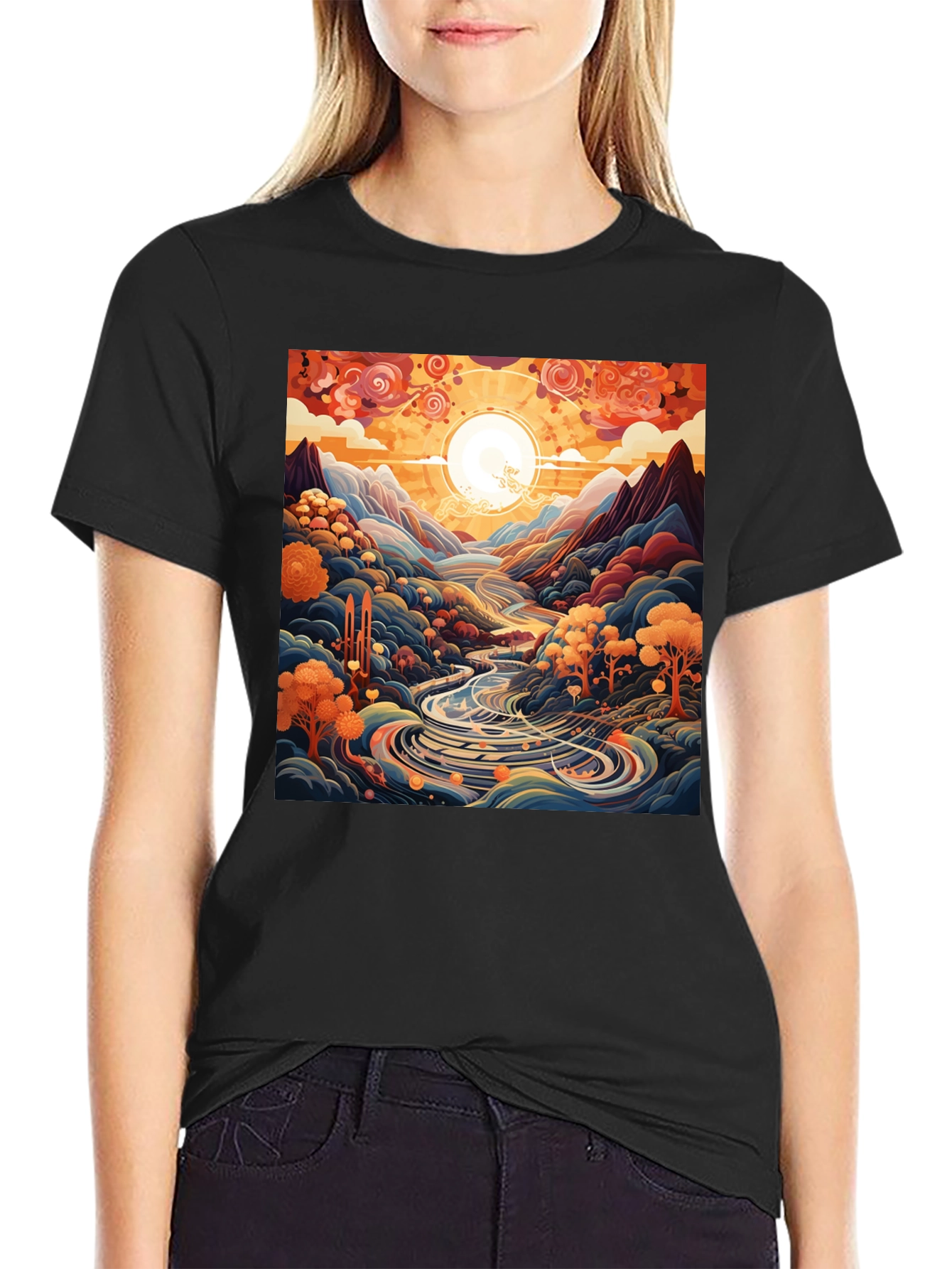 Artistic River Landscape Graphic Tee