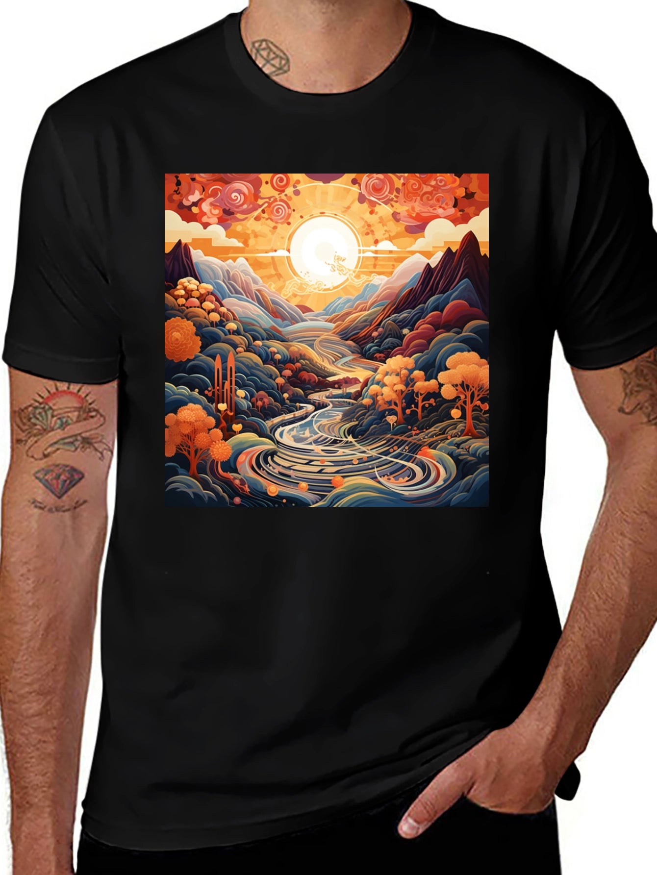 Artistic River Landscape Graphic Tee