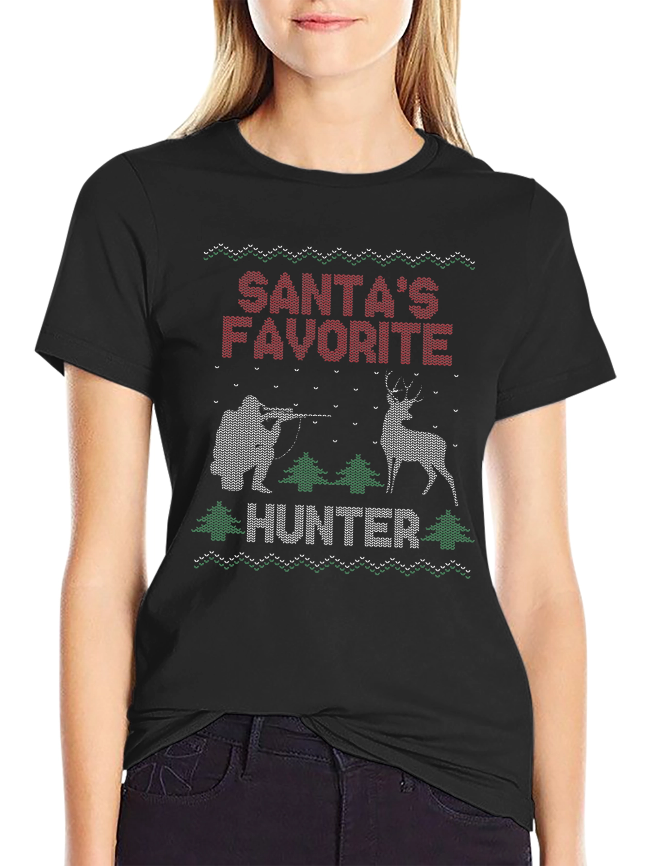 Santas Favorite Hunter Ugly Christmas Sweater T-Shirt