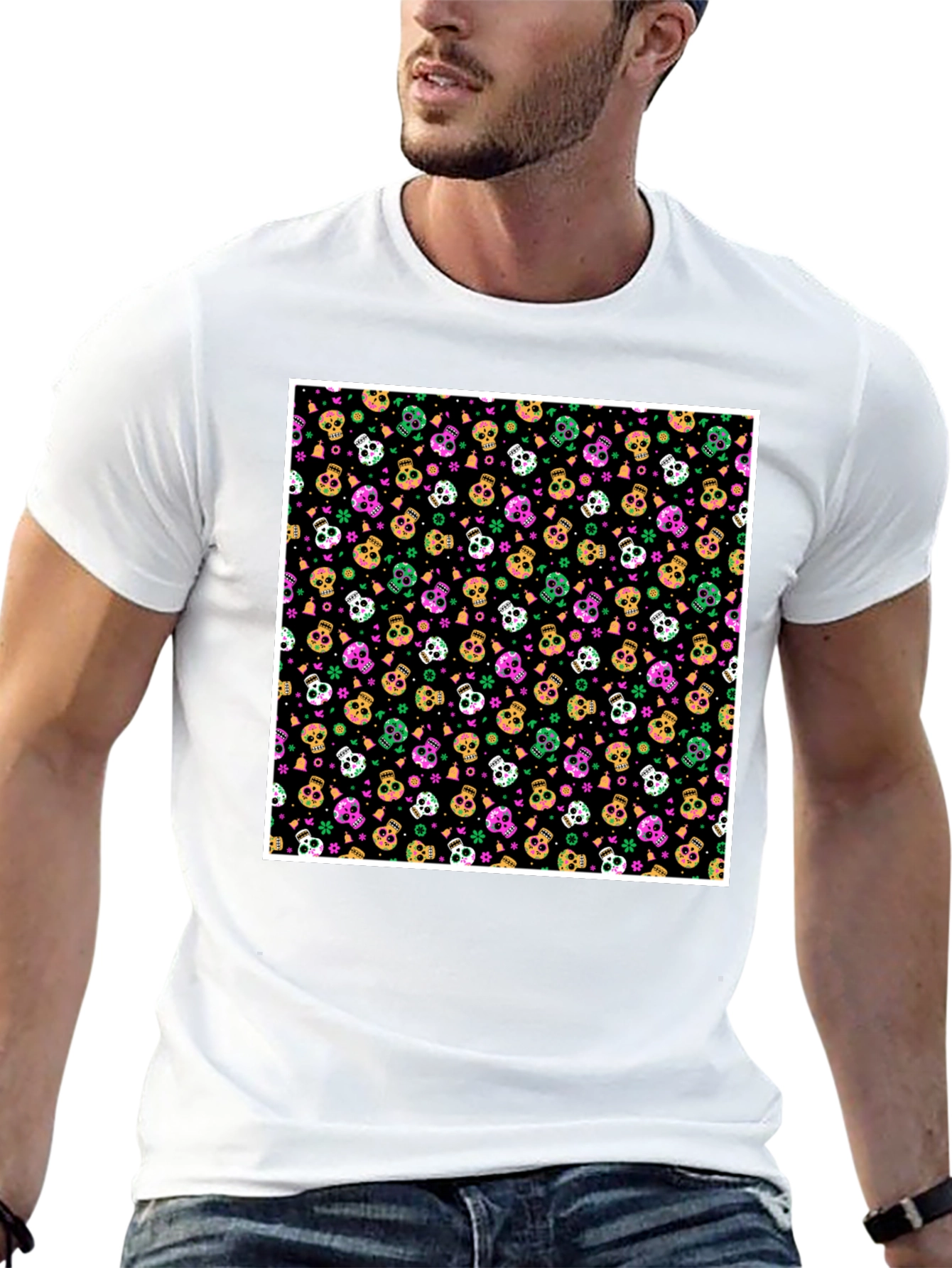 Skull Pattern T-Shirt - Bold Graphic Tee