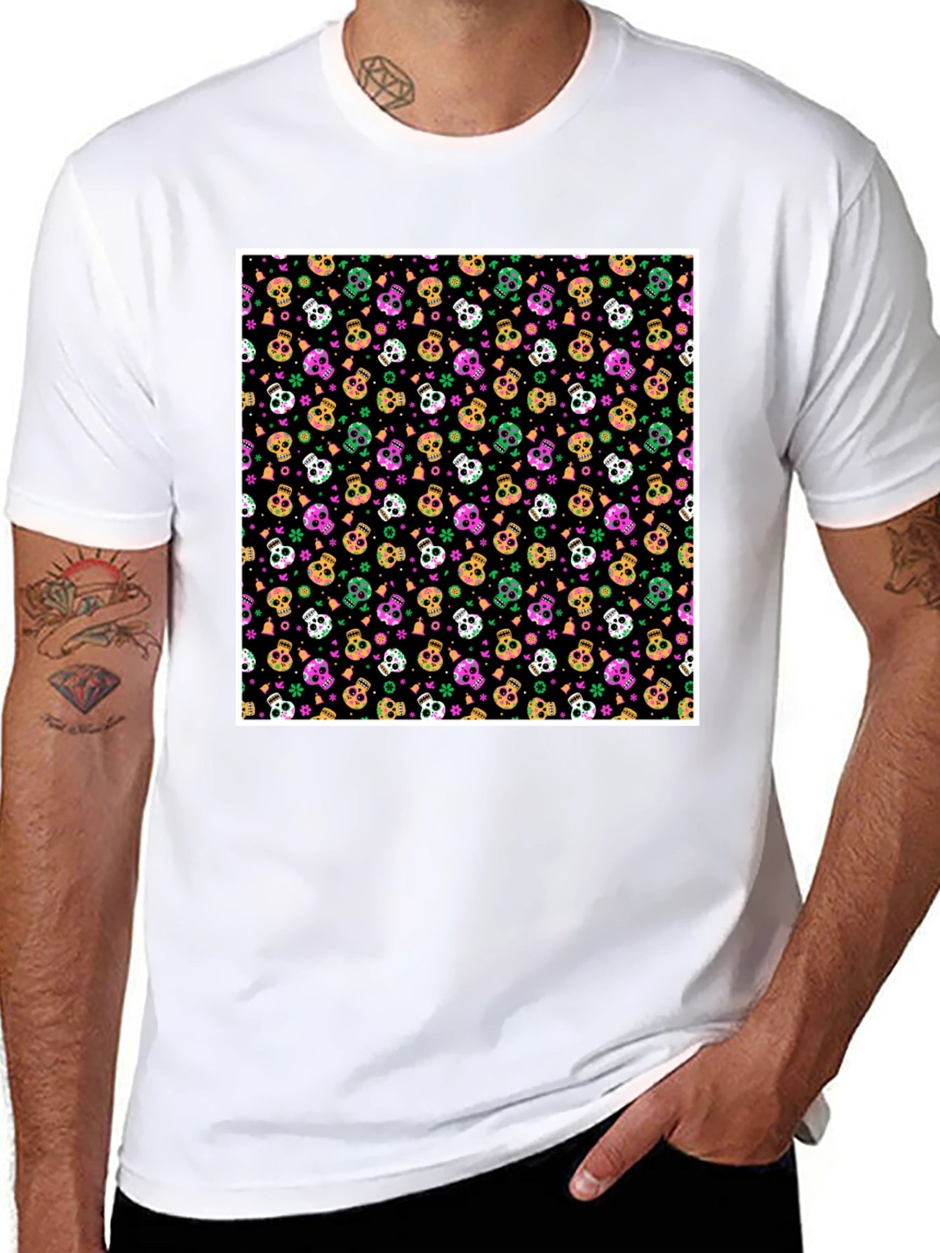 Skull Pattern T-Shirt - Bold Graphic Tee