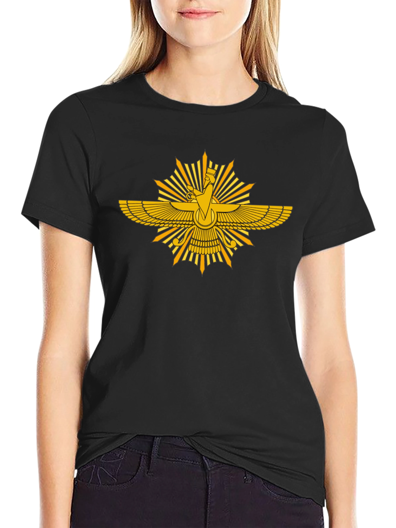 Zoroastrian Faravahar Symbol Black T-Shirt