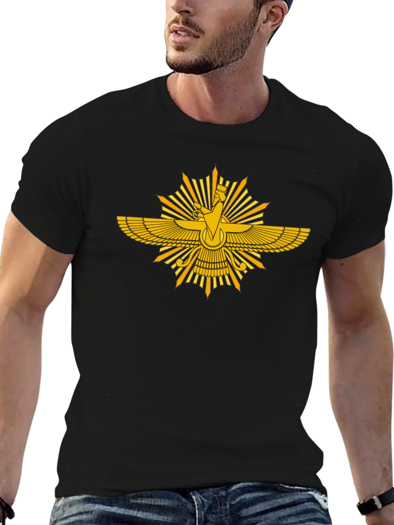Zoroastrian Faravahar Symbol Black T-Shirt