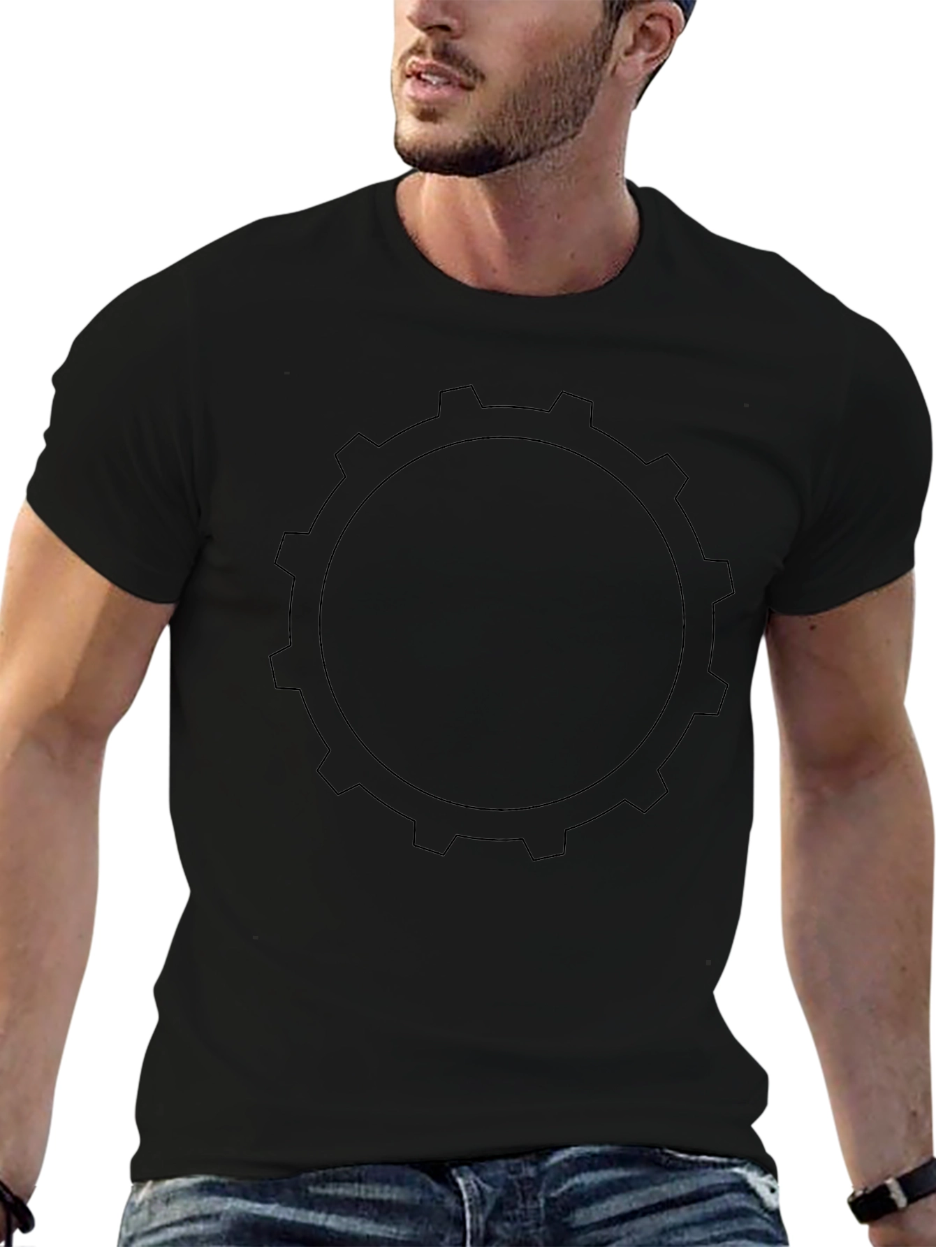 Black Gear Graphic Tee - Mechanical Style