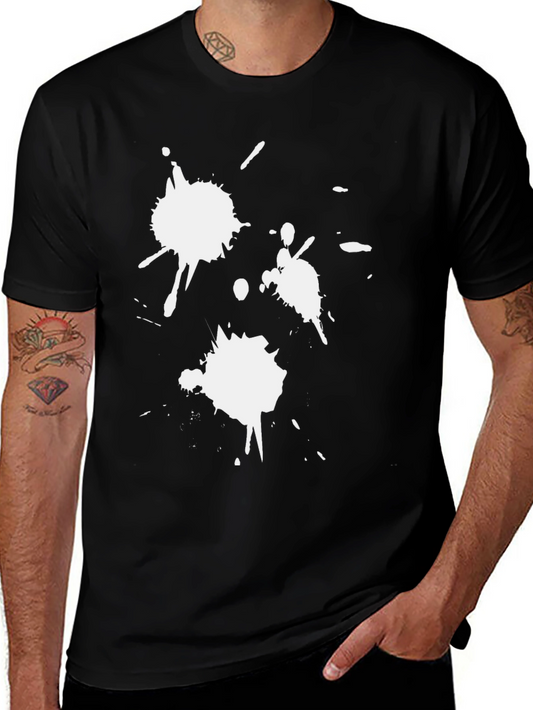 Black T-Shirt with White Paint Splatter Design