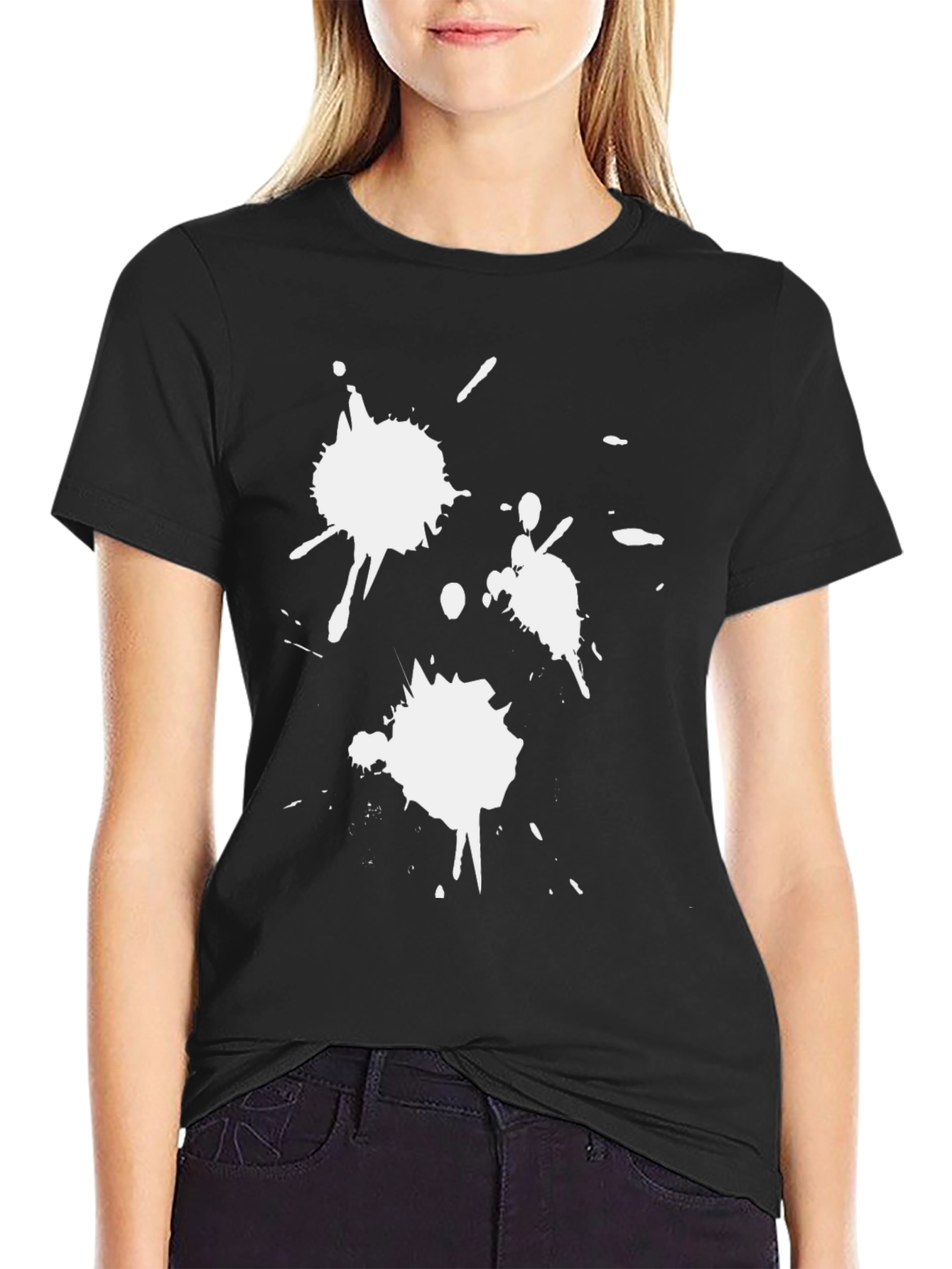 Black T-Shirt with White Paint Splatter Design