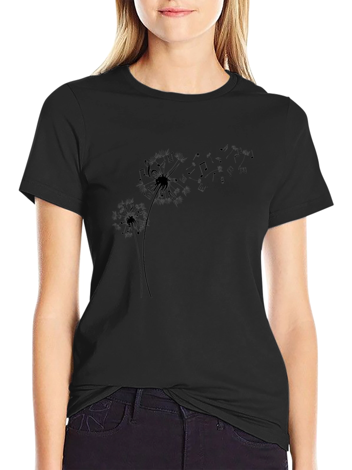 Dandelion Music Note Black T-Shirt