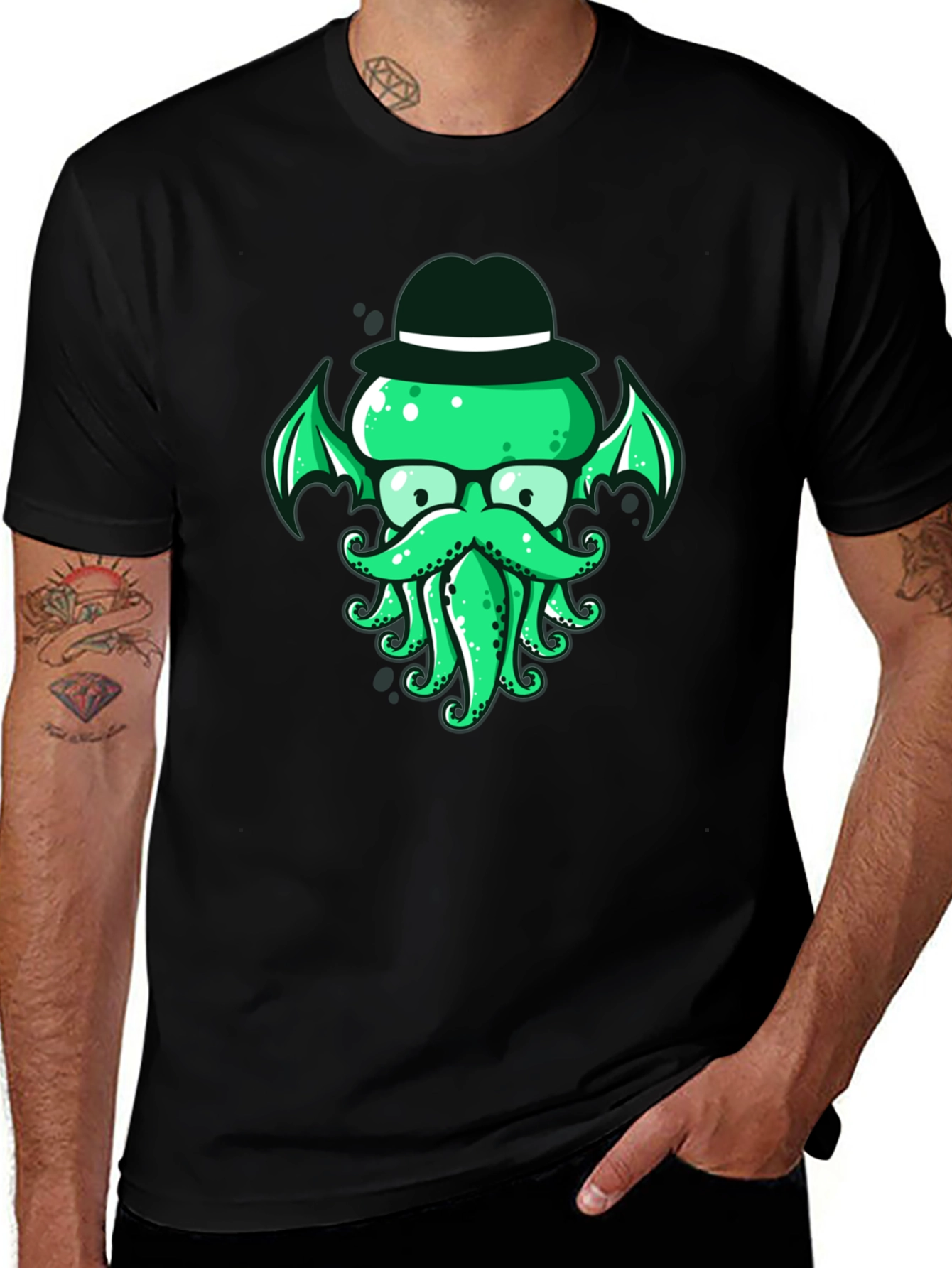 Cthulhu Gentleman Tee - Green Octopus Graphic Print