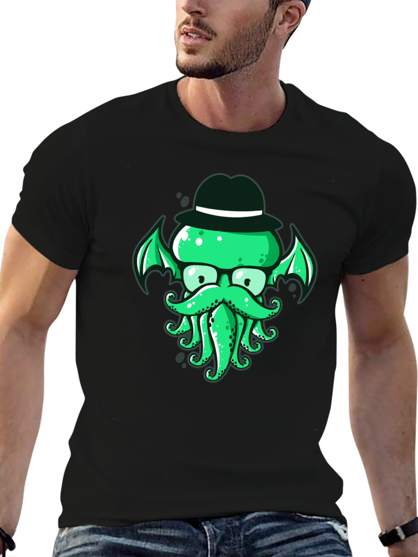 Cthulhu Gentleman Tee - Green Octopus Graphic Print