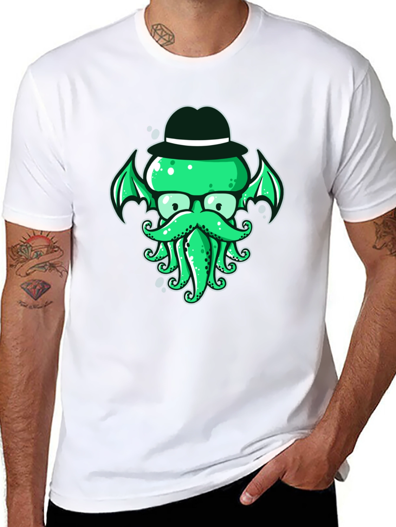 Cthulhu Gentleman Tee - Green Octopus Graphic Print