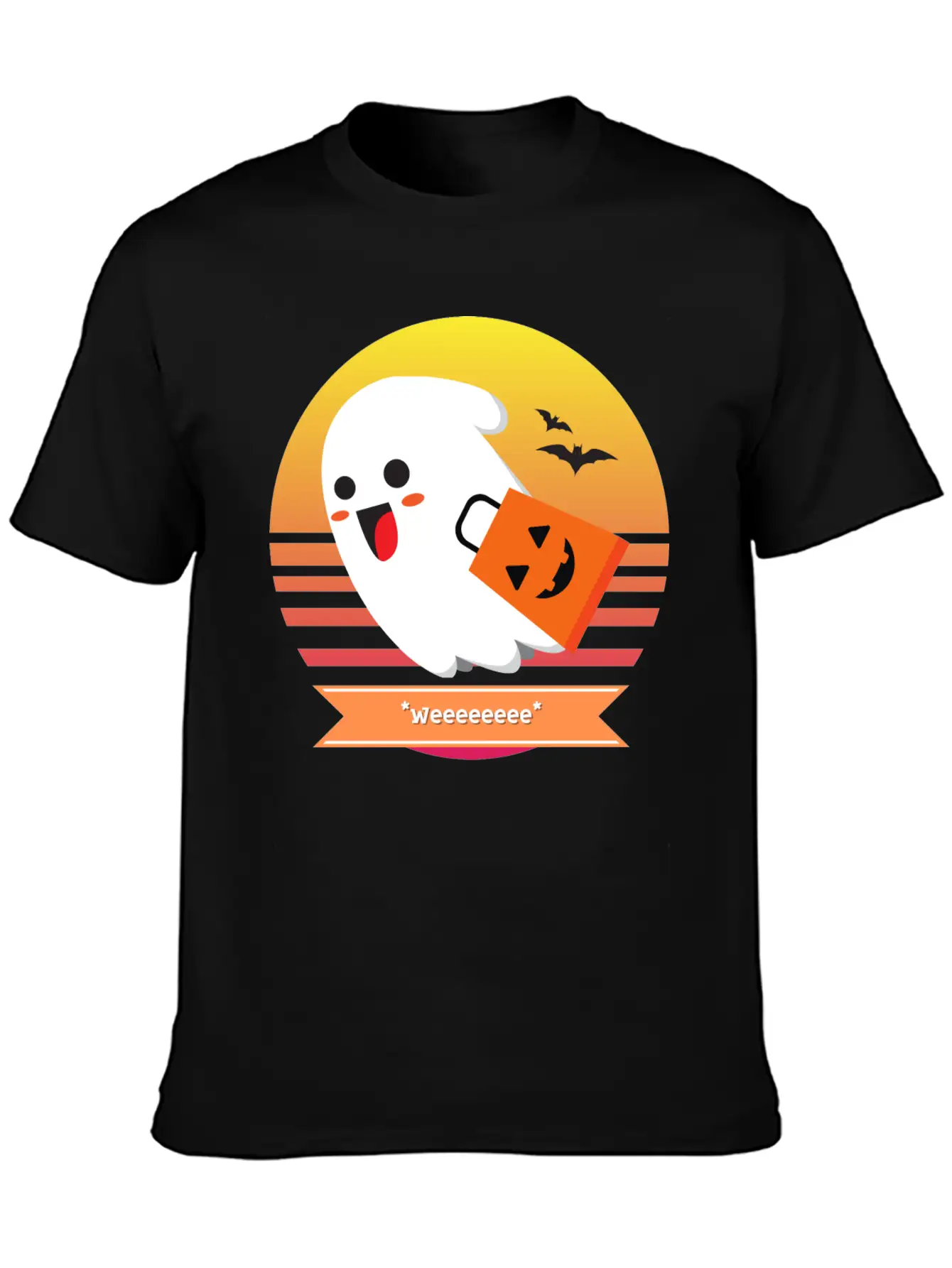 Halloween Cute Ghost Goes *Weeeeeeee* Trick Or Unisex Casual T-Shirt – Clean Design For Daily Comfort
