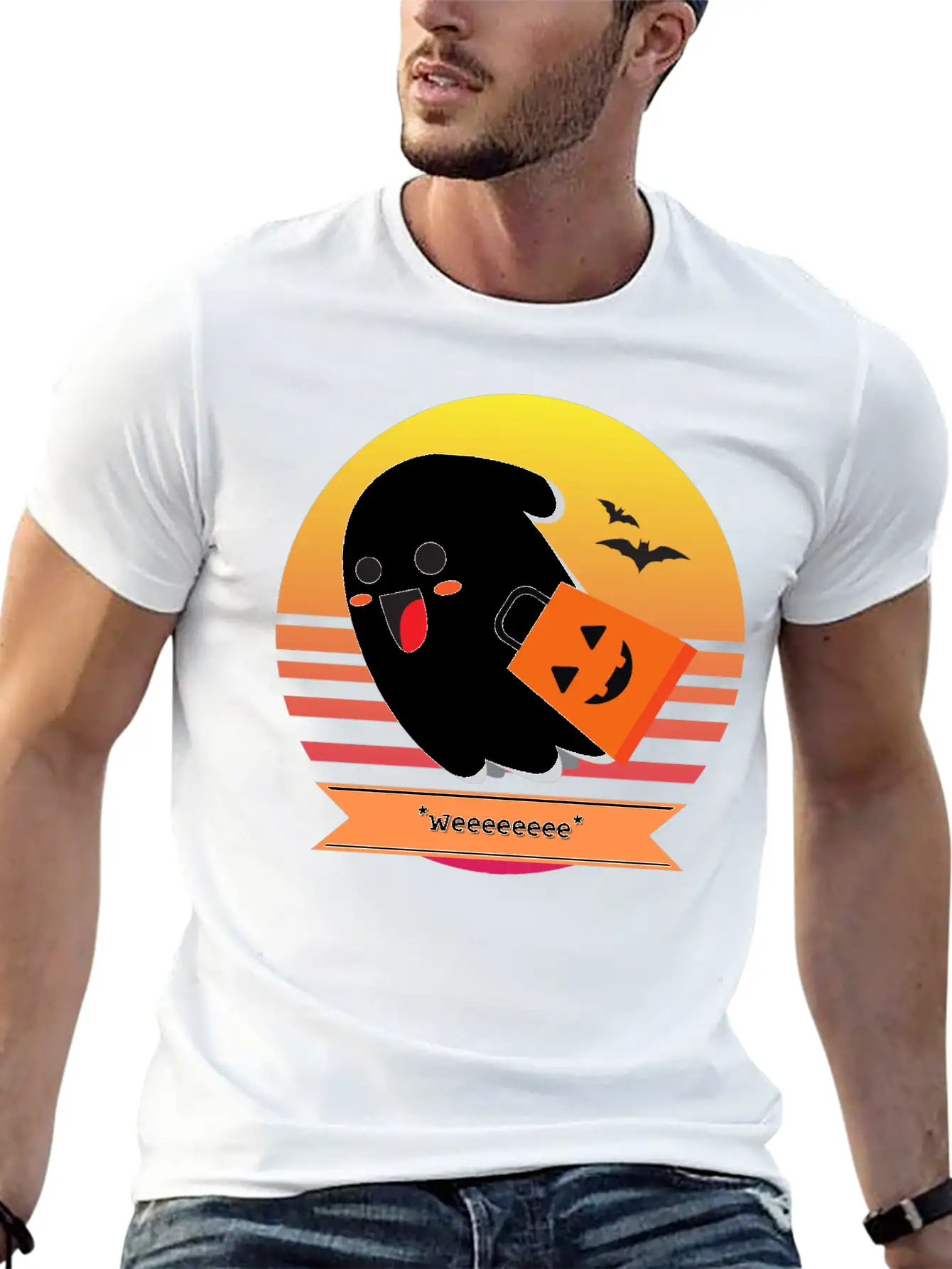 Halloween Cute Ghost Goes *Weeeeeeee* Trick Or Unisex Casual T-Shirt – Clean Design For Daily Comfort