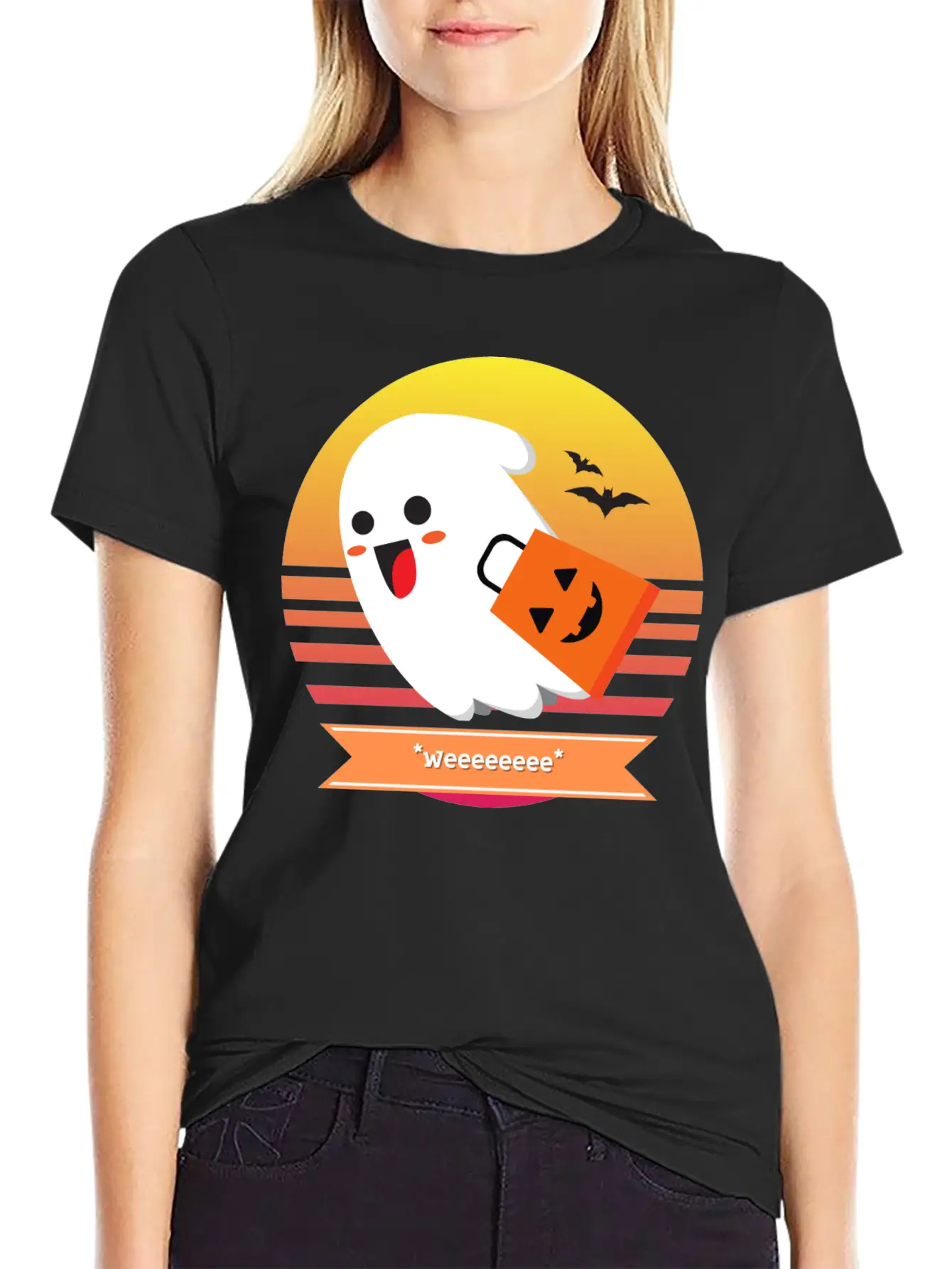 Halloween Cute Ghost Goes *Weeeeeeee* Trick Or Unisex Casual T-Shirt – Clean Design For Daily Comfort