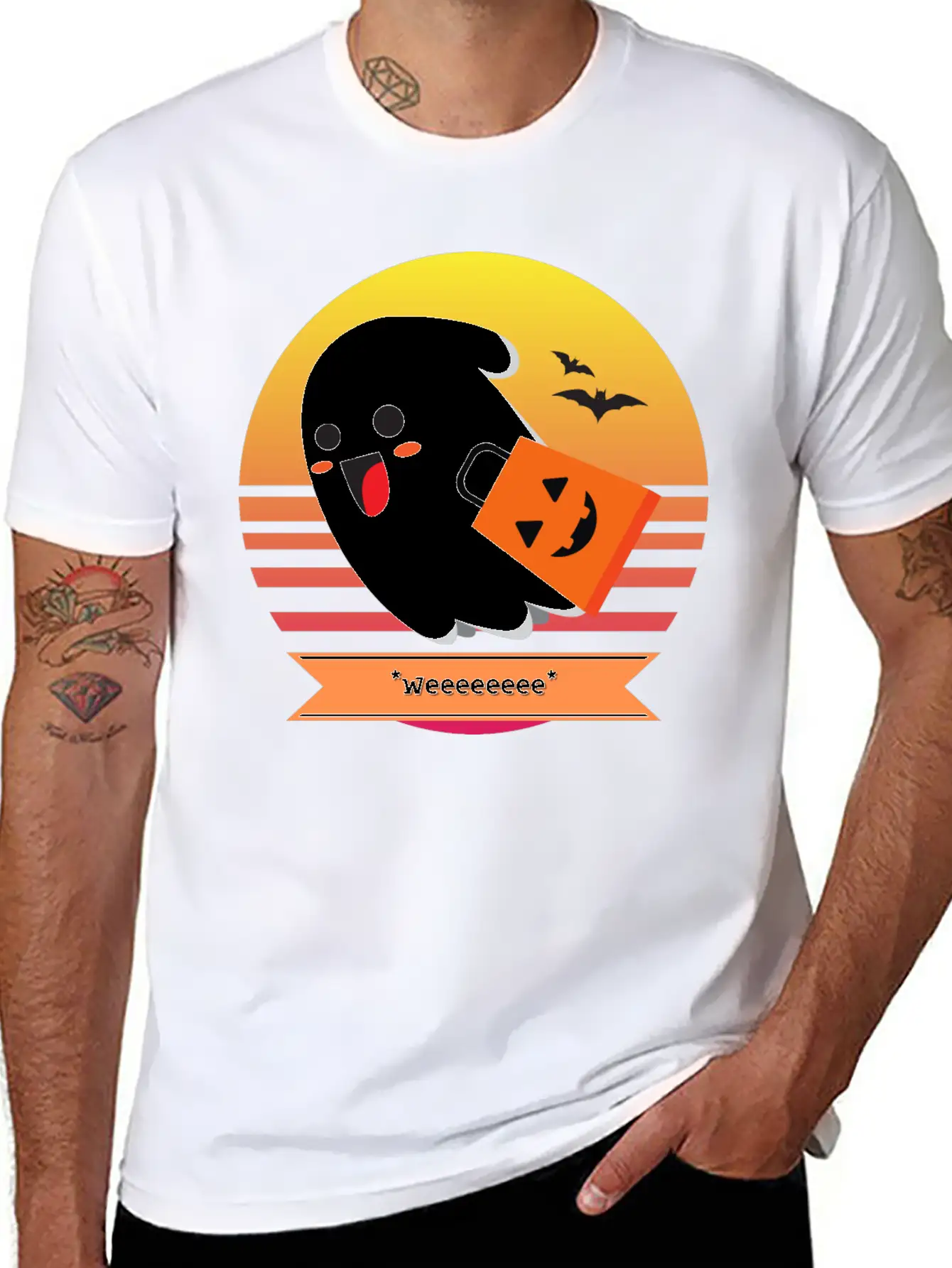Halloween Cute Ghost Goes *Weeeeeeee* Trick Or Unisex Casual T-Shirt – Clean Design For Daily Comfort
