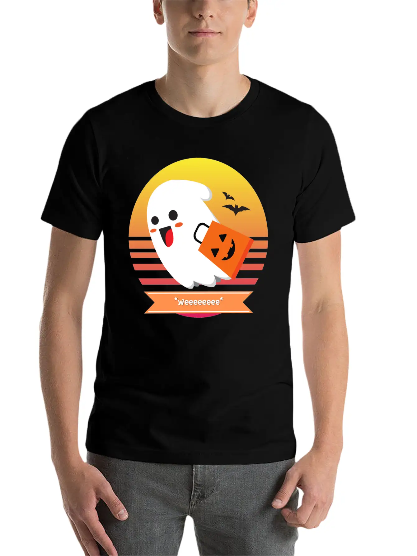 Halloween Cute Ghost Goes *Weeeeeeee* Trick Or Unisex Casual T-Shirt – Clean Design For Daily Comfort