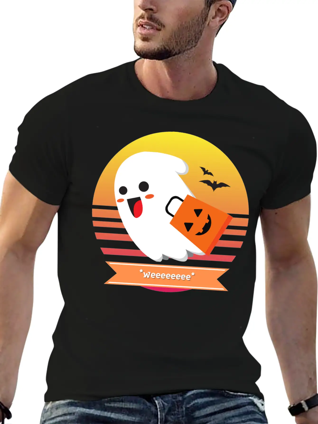 Halloween Cute Ghost Goes *Weeeeeeee* Trick Or Unisex Casual T-Shirt – Clean Design For Daily Comfort