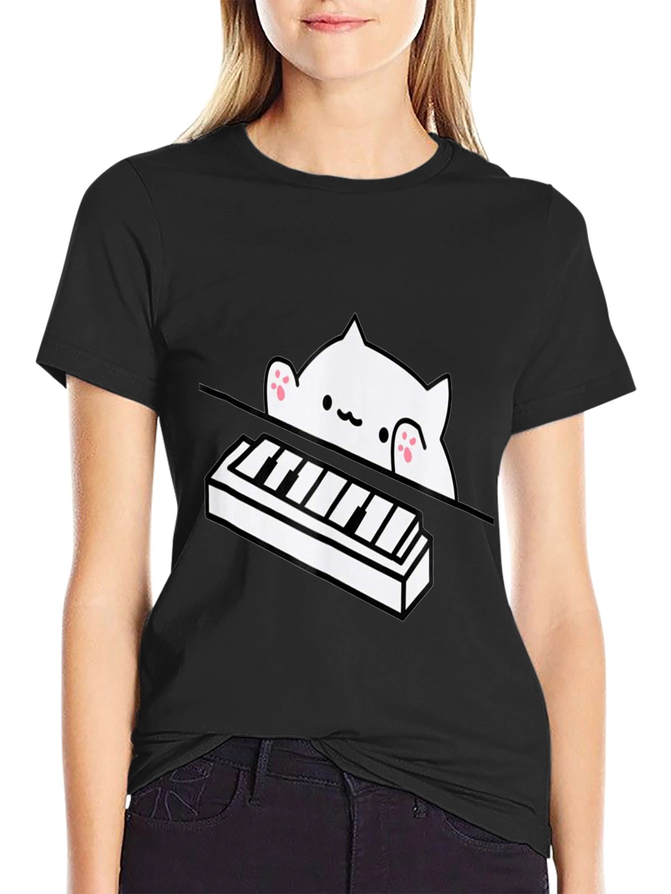 Bongo Cat Piano T-Shirt - Black