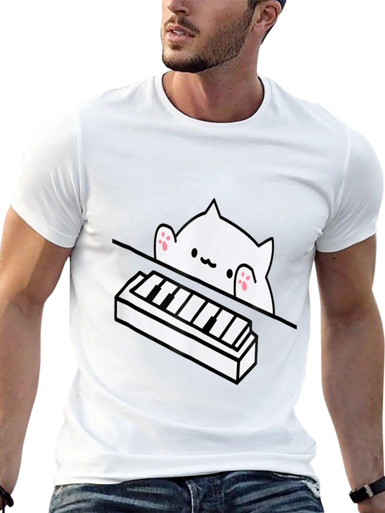 Bongo Cat Piano T-Shirt - Black