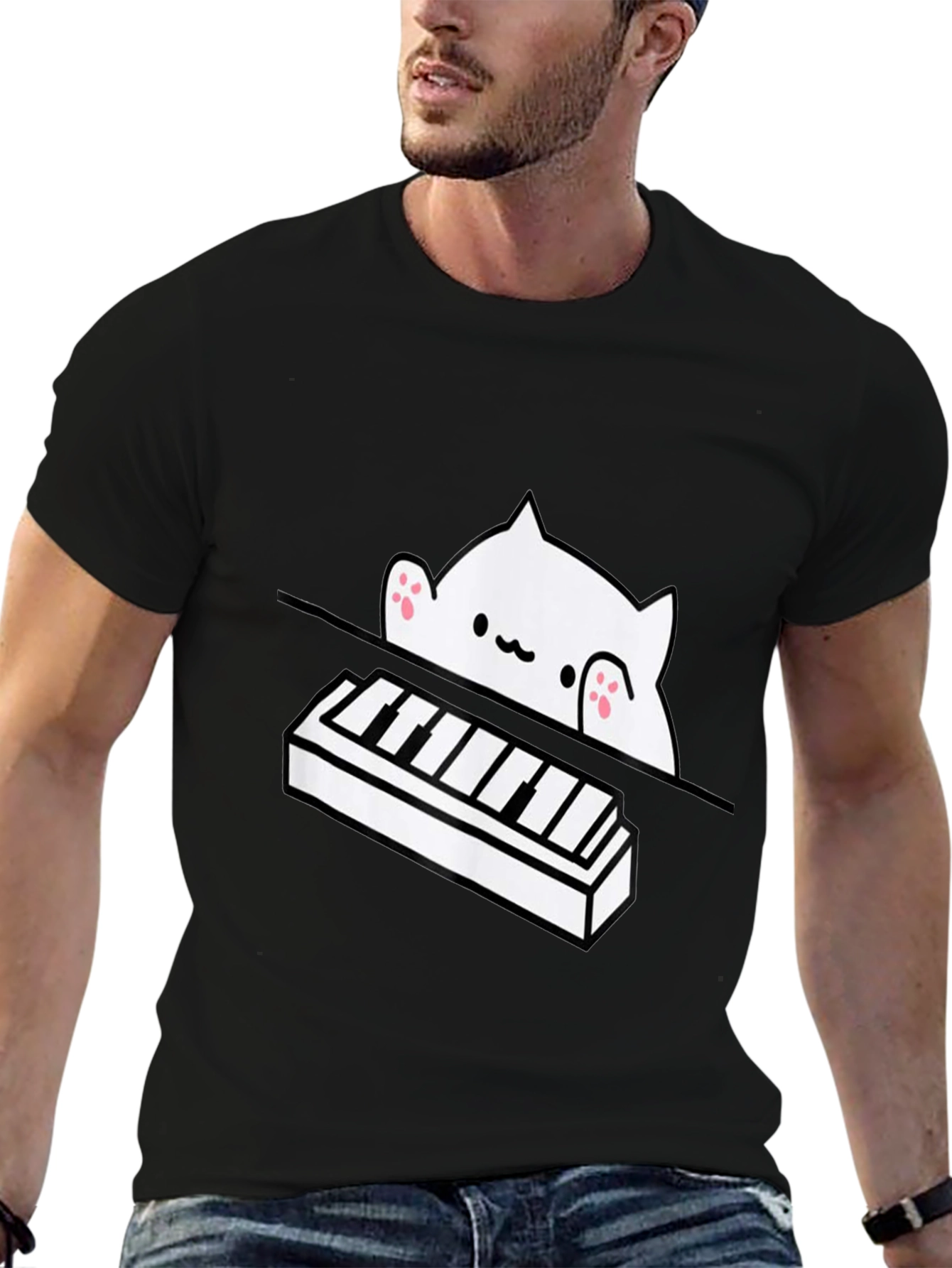 Bongo Cat Piano T-Shirt - Black