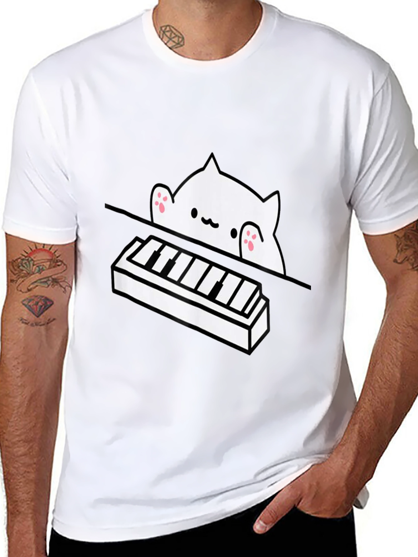 Bongo Cat Piano T-Shirt - Black