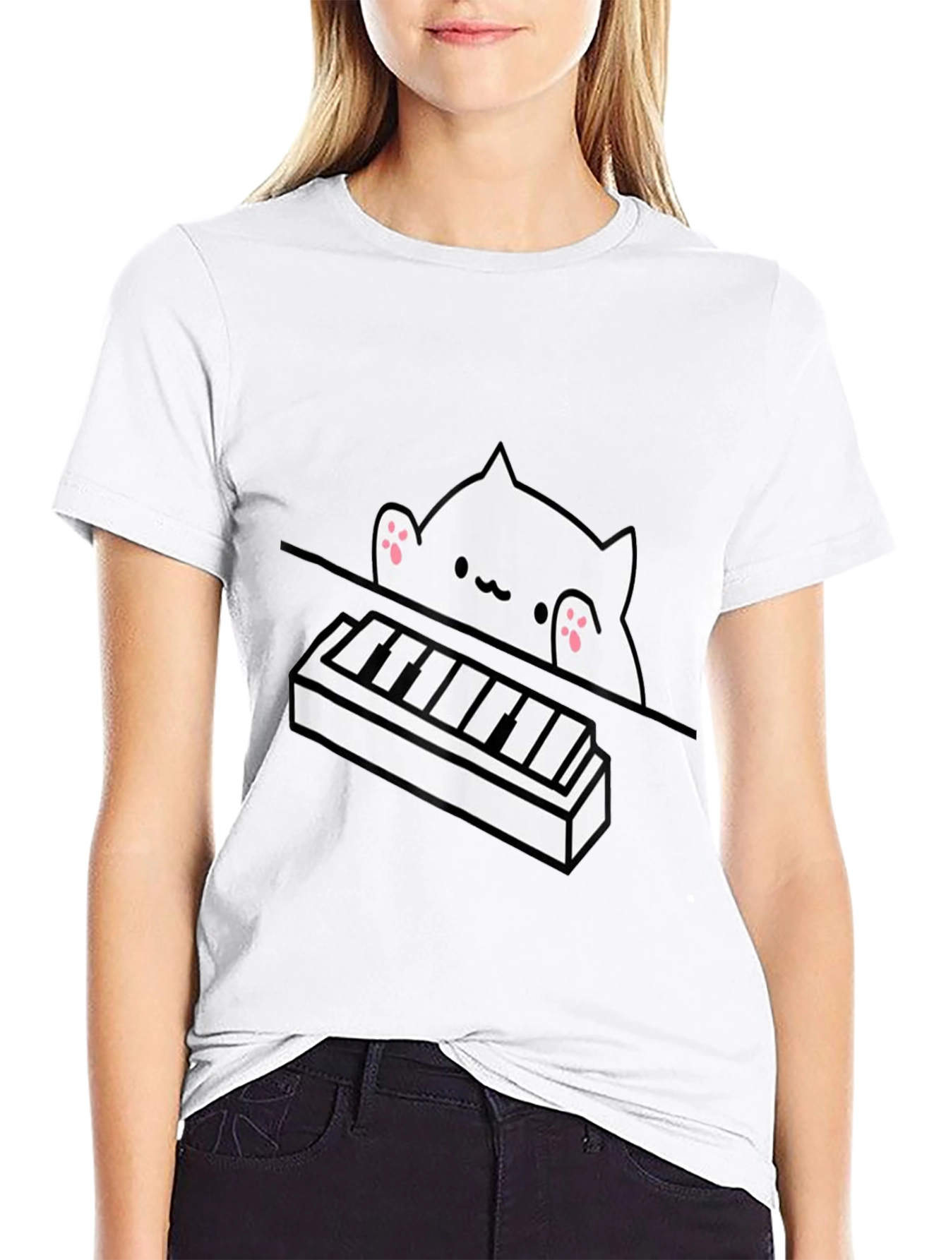 Bongo Cat Piano T-Shirt - Black
