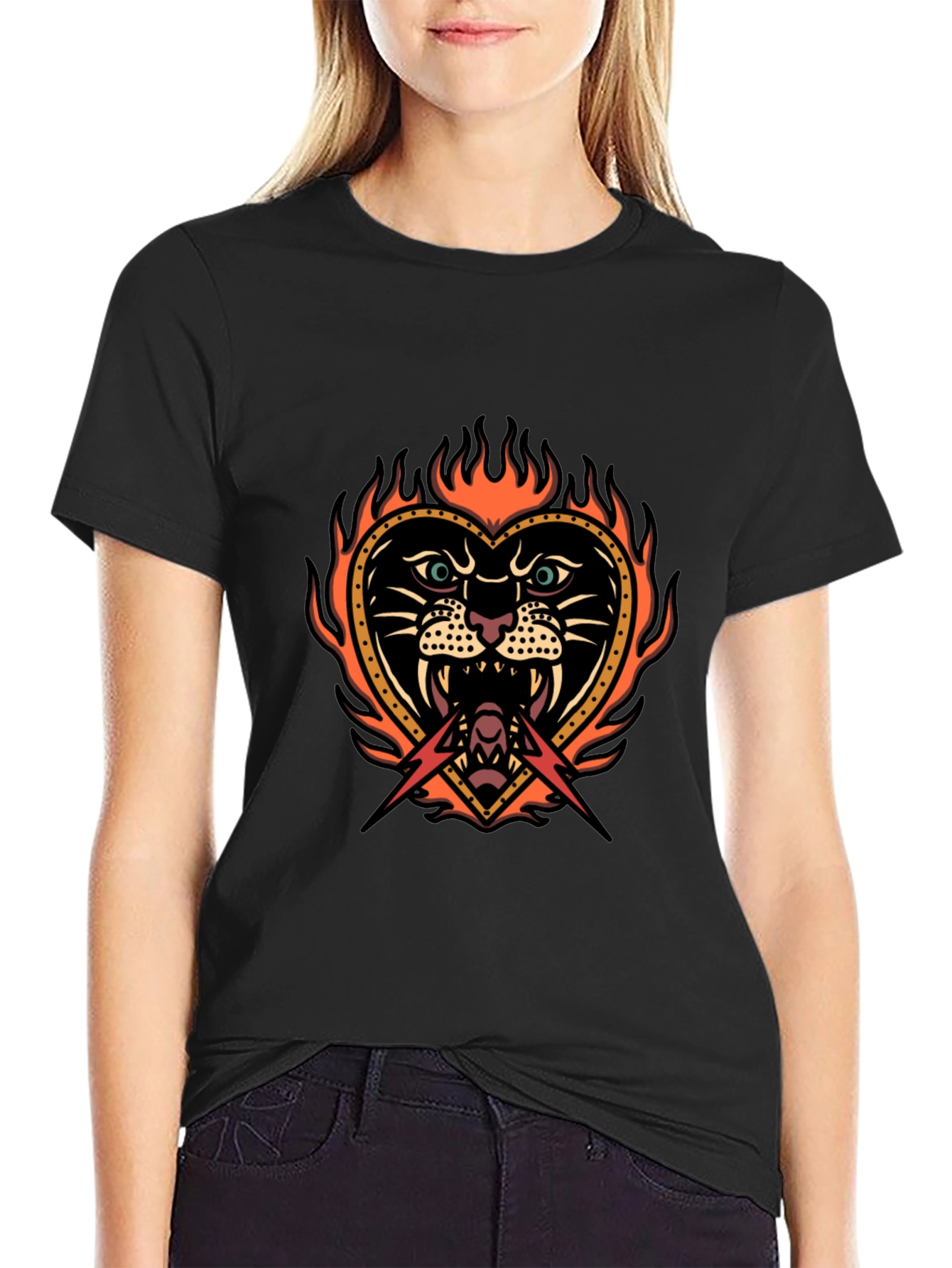 Flaming Heart Tattoo Graphic T-Shirt