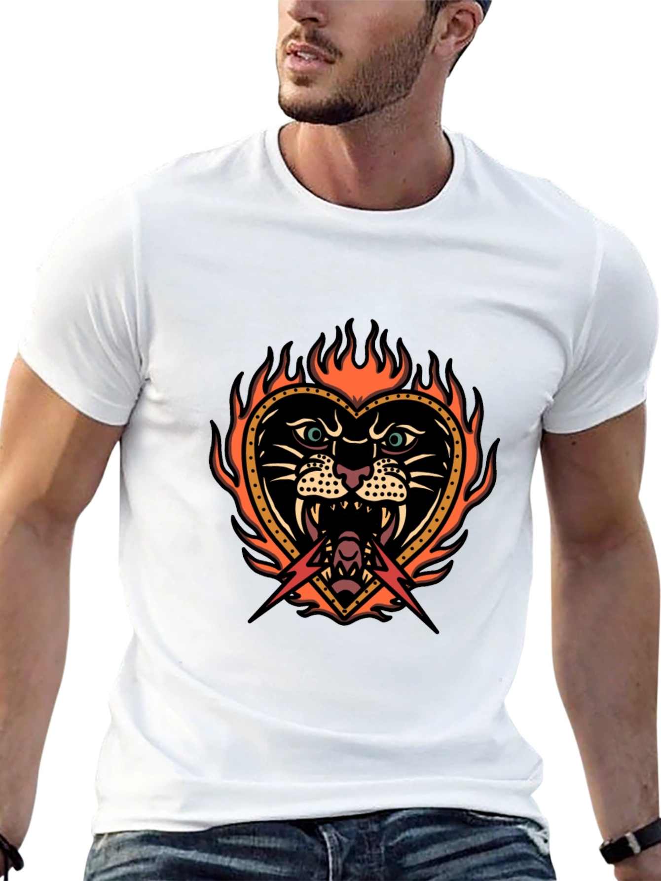 Flaming Heart Tattoo Graphic T-Shirt