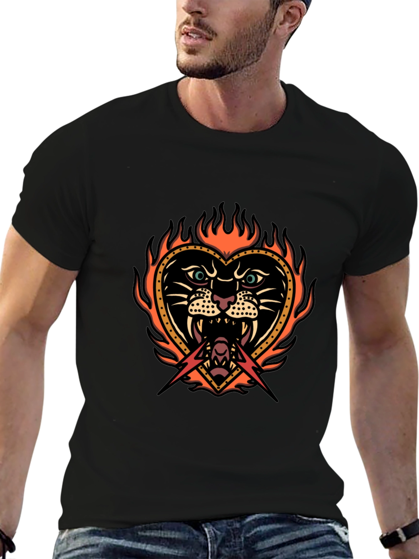 Flaming Heart Tattoo Graphic T-Shirt