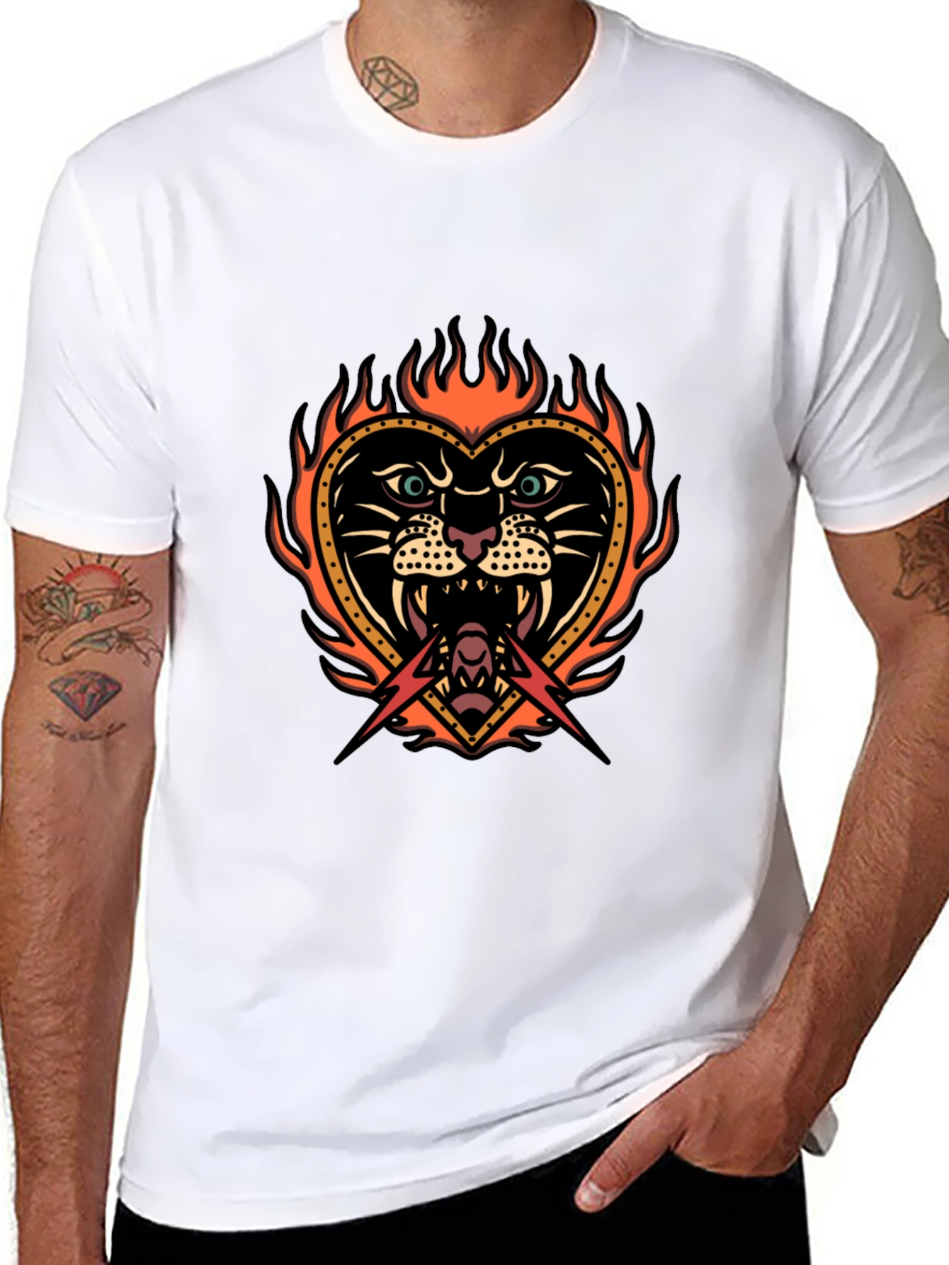Flaming Heart Tattoo Graphic T-Shirt