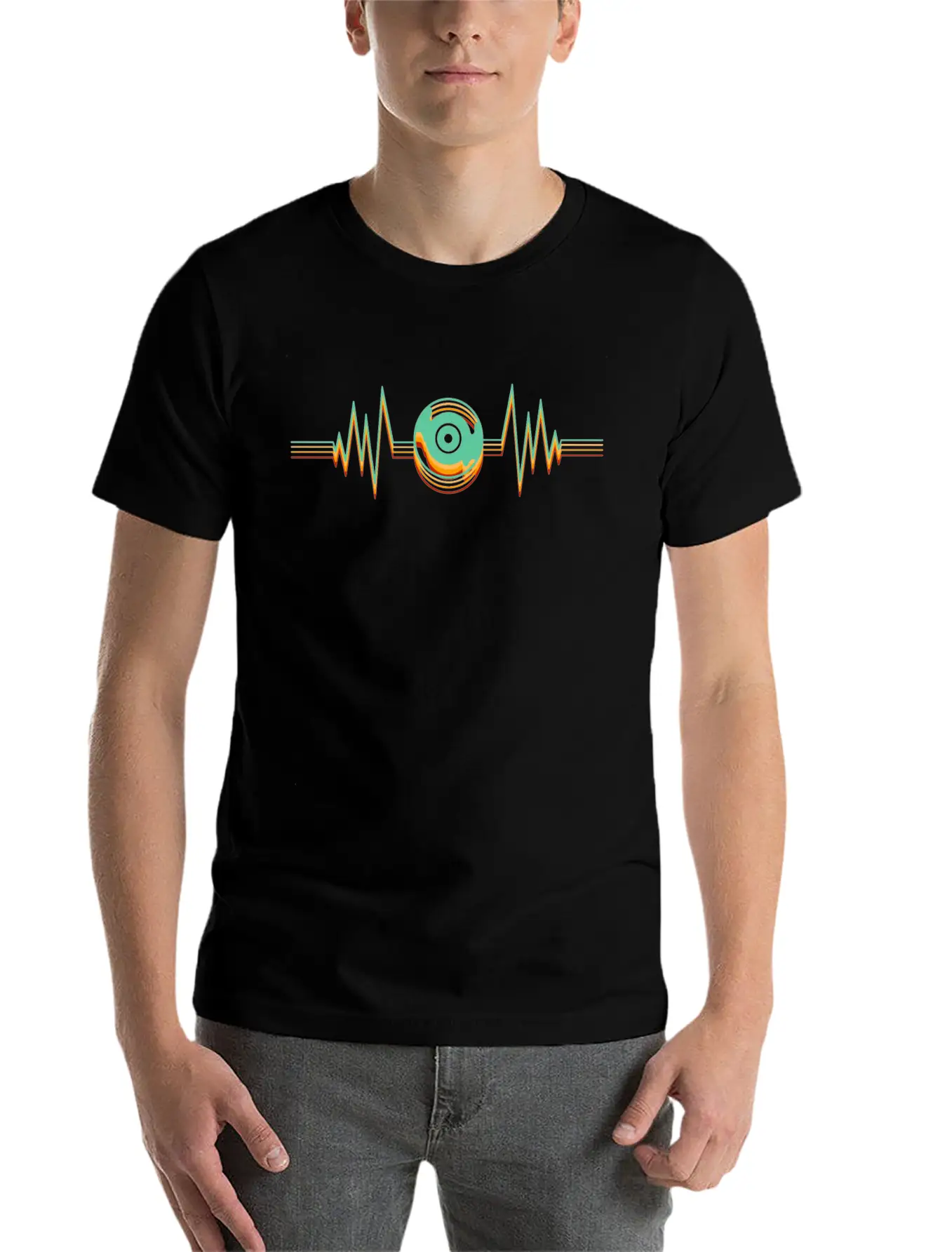 Heartbeat Disk Vinyl Music Nightclub EDM Party Unisex Casual T-Shirt – Clean Design For Daily Comfort