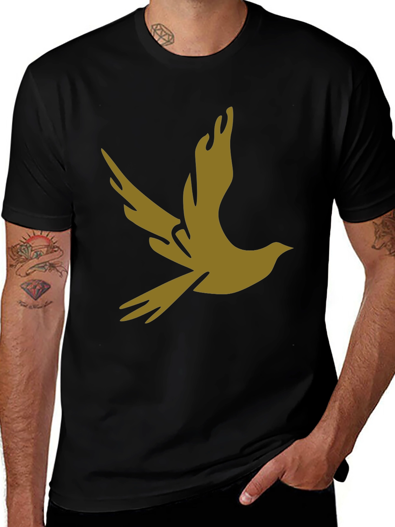 Stylish Black Tee with Abstract Bird Graphic