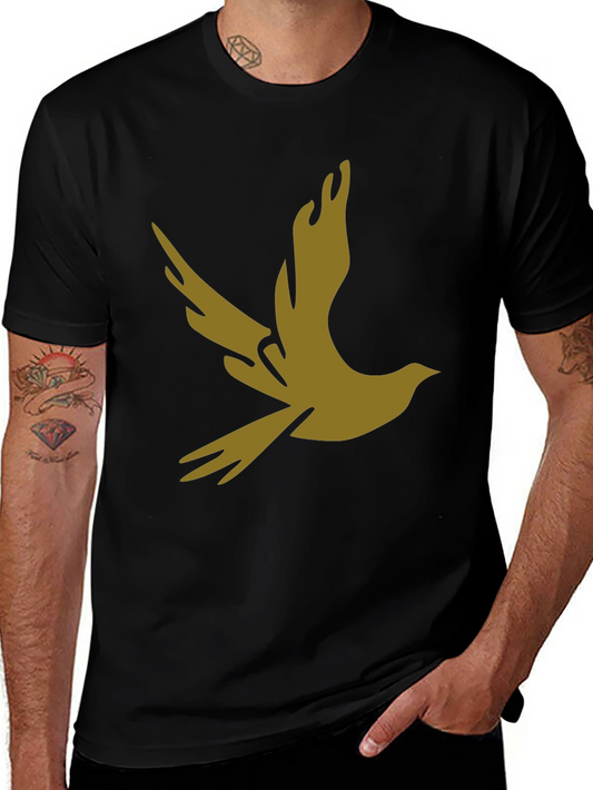 Stylish Black Tee with Abstract Bird Graphic