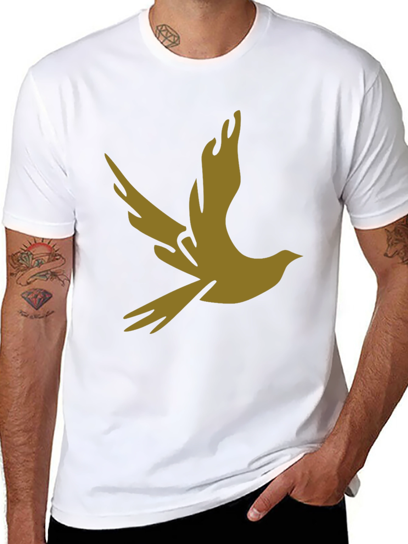 Stylish Black Tee with Abstract Bird Graphic