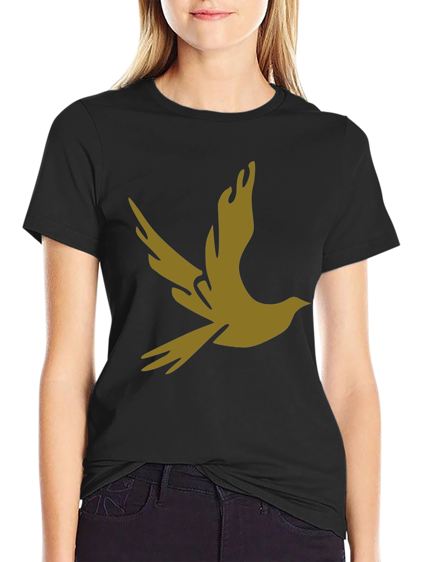 Stylish Black Tee with Abstract Bird Graphic