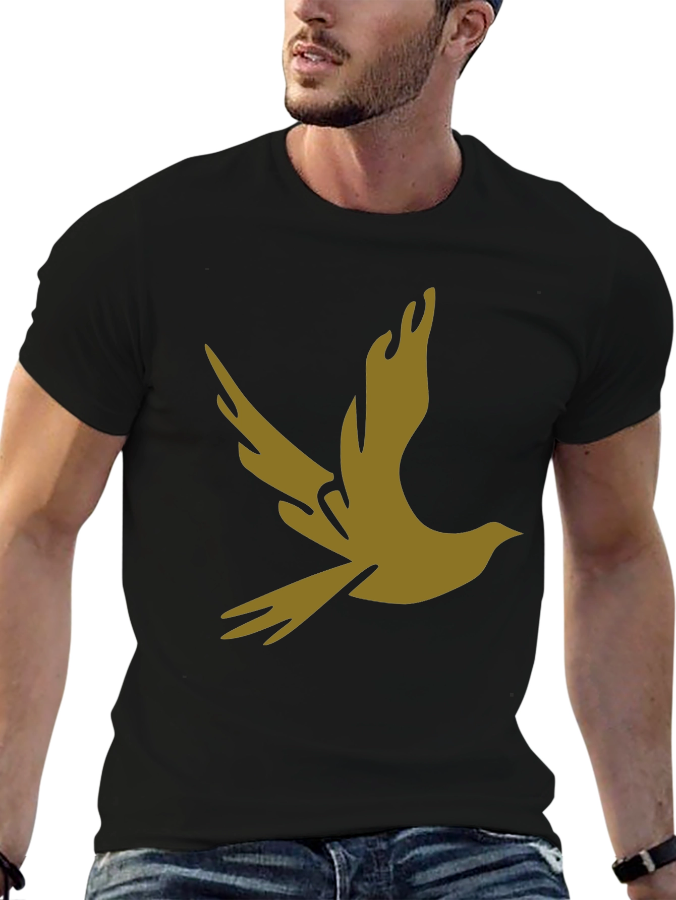 Stylish Black Tee with Abstract Bird Graphic