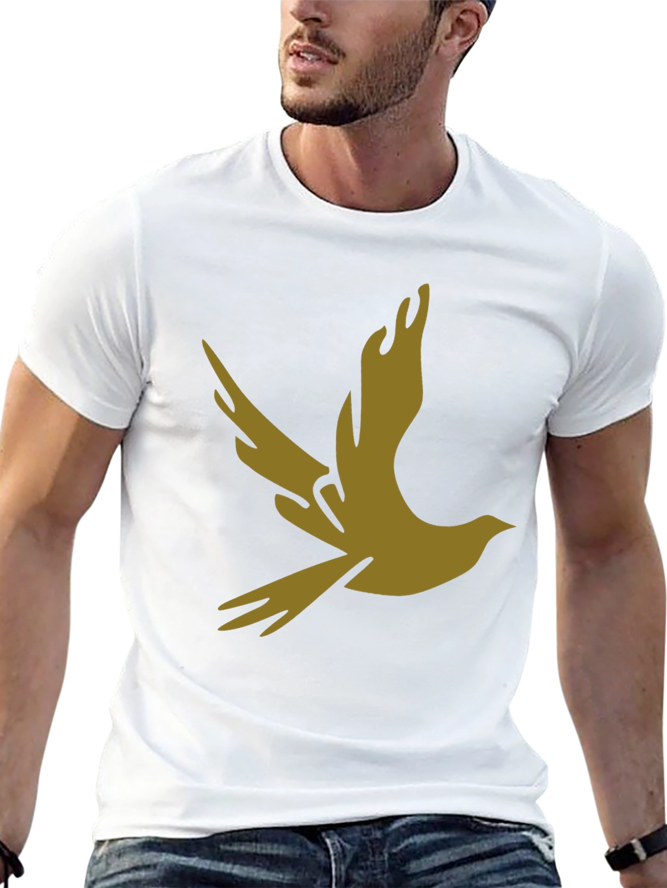 Stylish Black Tee with Abstract Bird Graphic