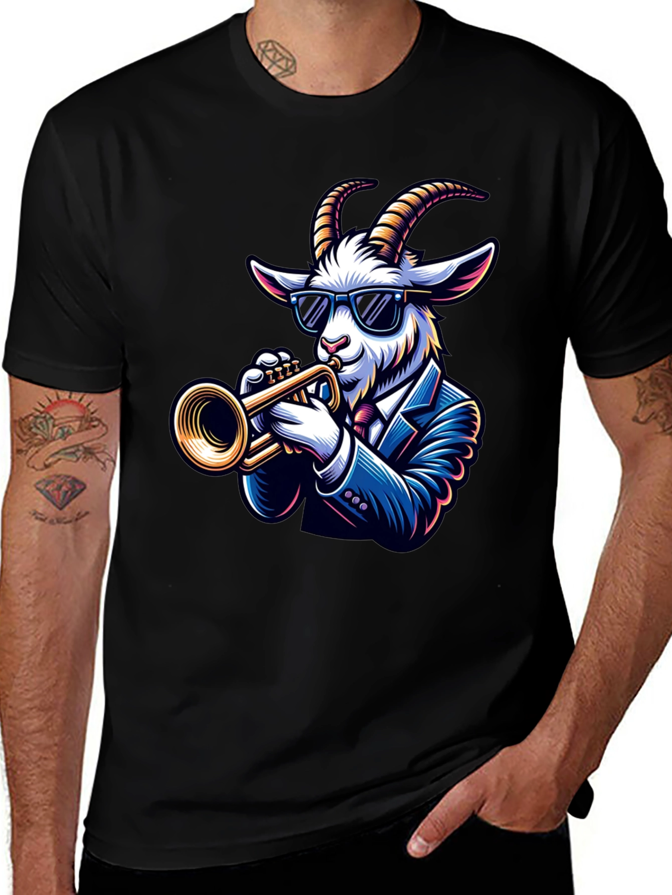Cool Goat Trumpet Player Graphic Tee
