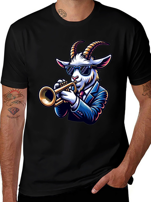 Cool Goat Trumpet Player Graphic Tee