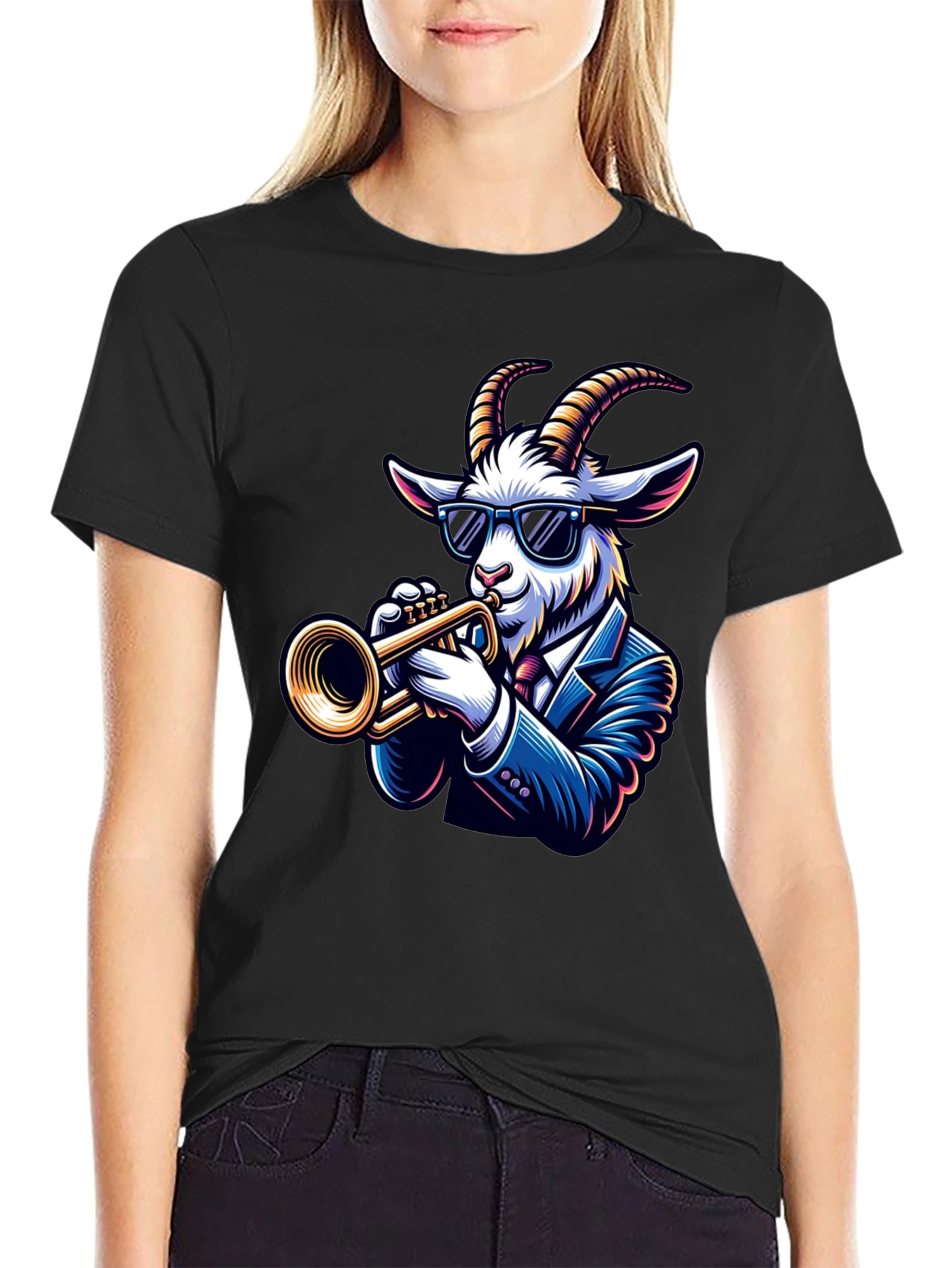 Cool Goat Trumpet Player Graphic Tee
