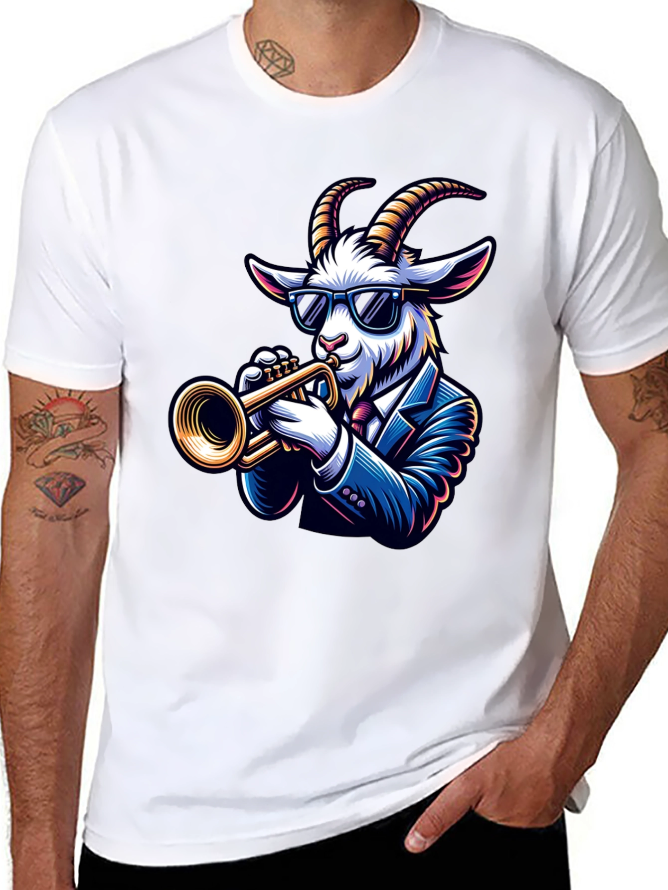 Cool Goat Trumpet Player Graphic Tee