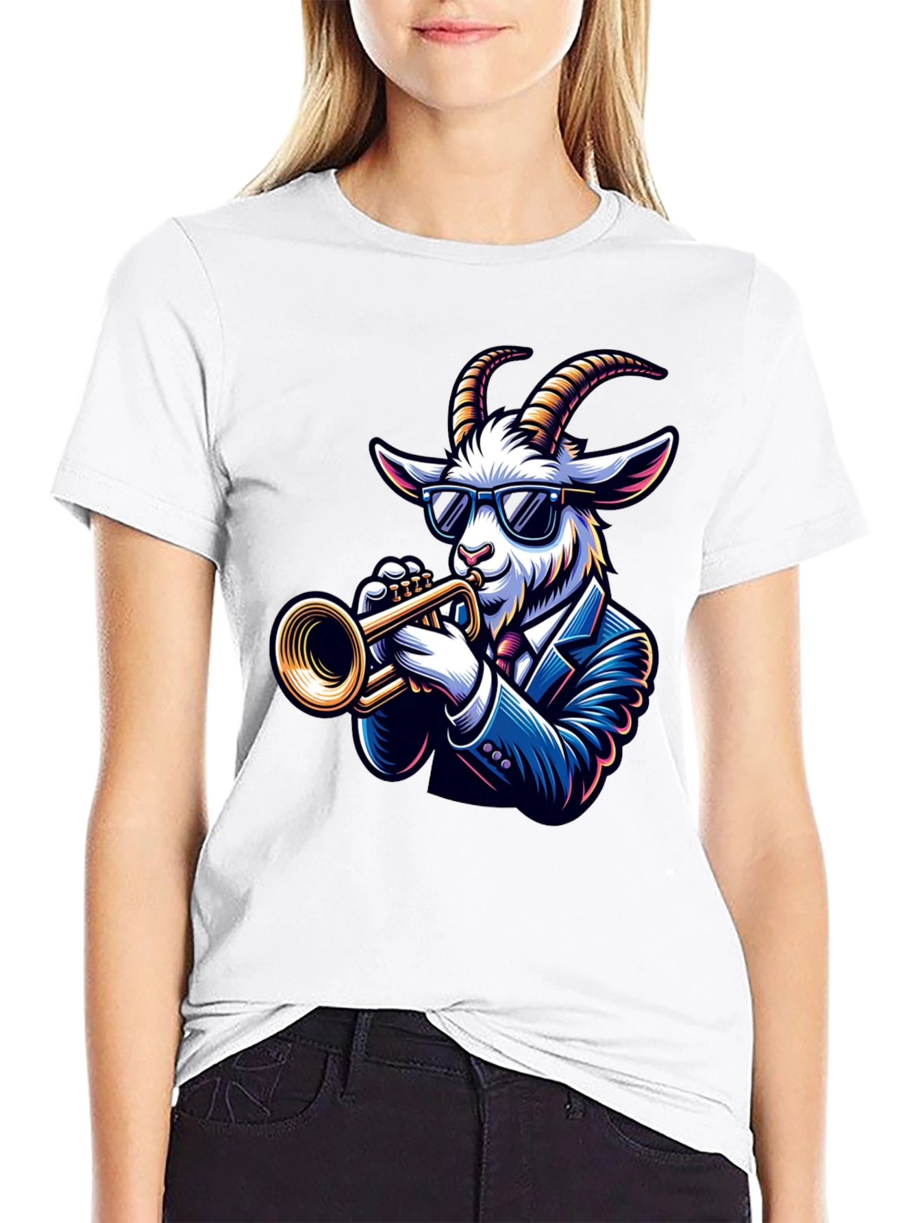 Cool Goat Trumpet Player Graphic Tee
