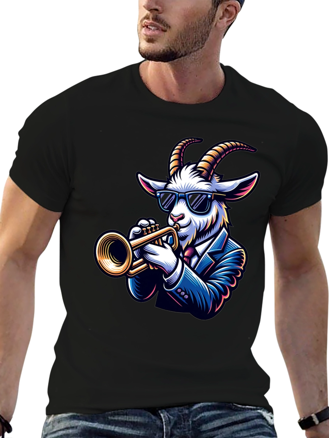 Cool Goat Trumpet Player Graphic Tee