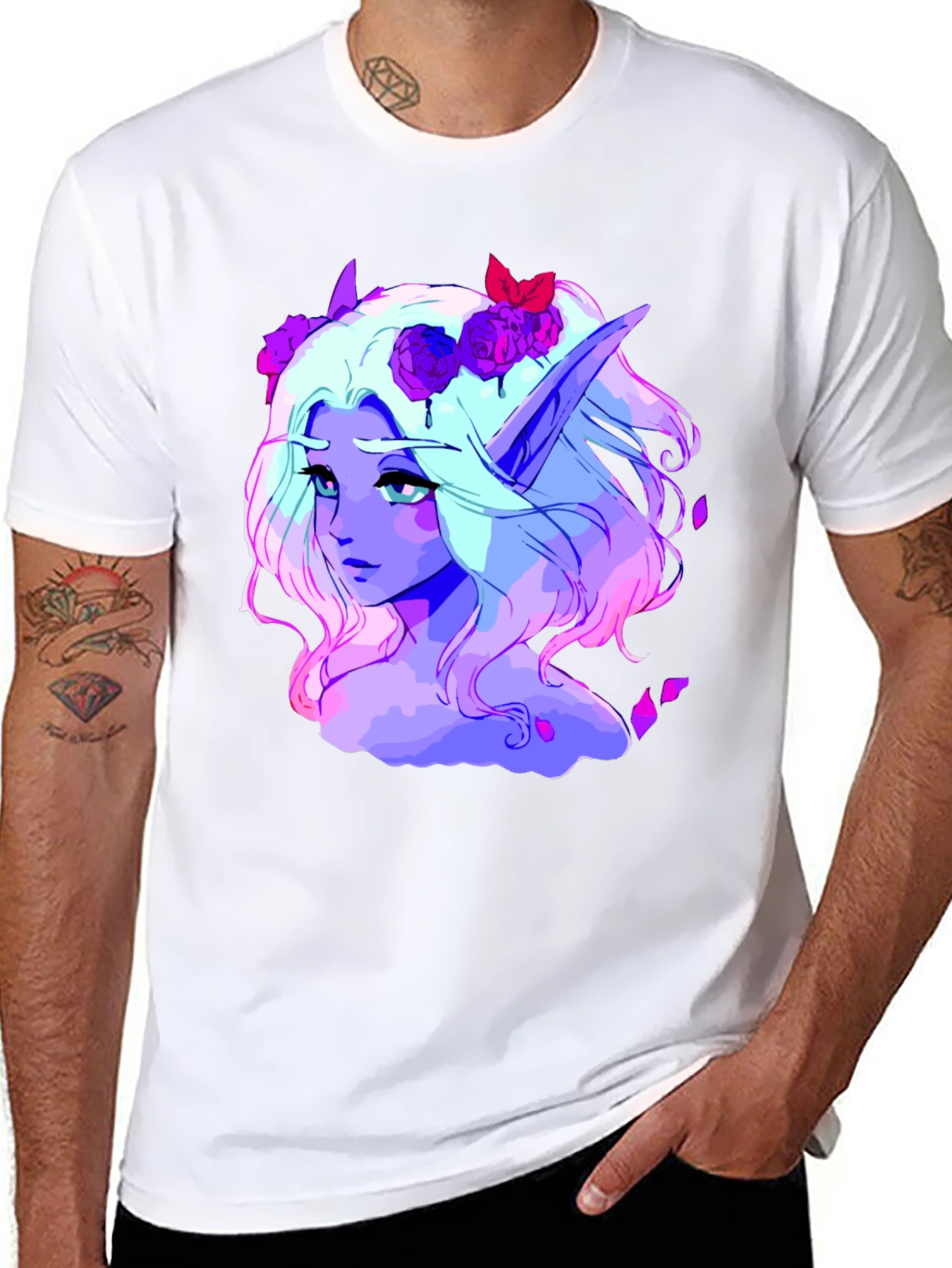 Elf Portrait Graphic Tee - Black Cotton Shirt