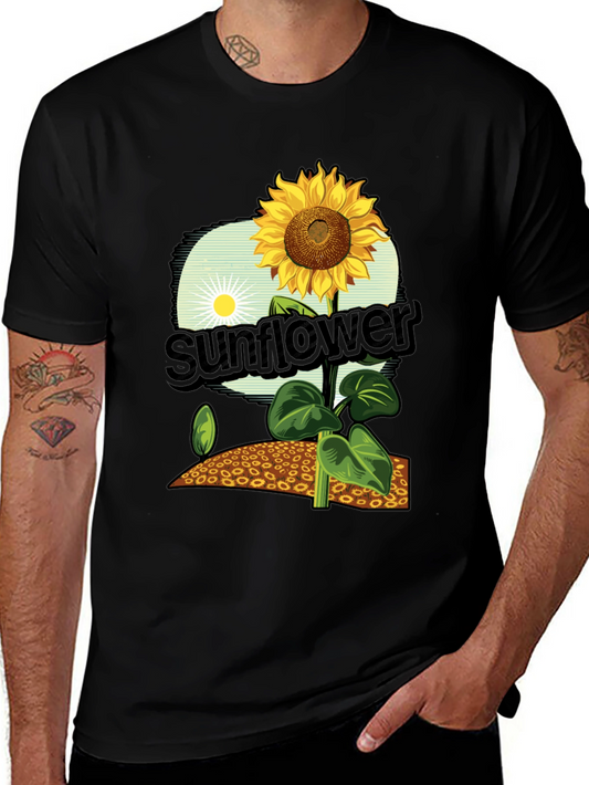 Sunflower Graphic Print T-Shirt - Black Cotton Tee