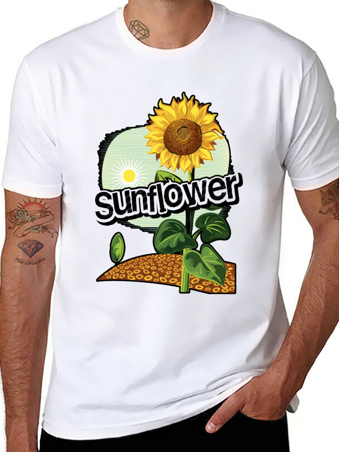 Sunflower Graphic Print T-Shirt - Black Cotton Tee