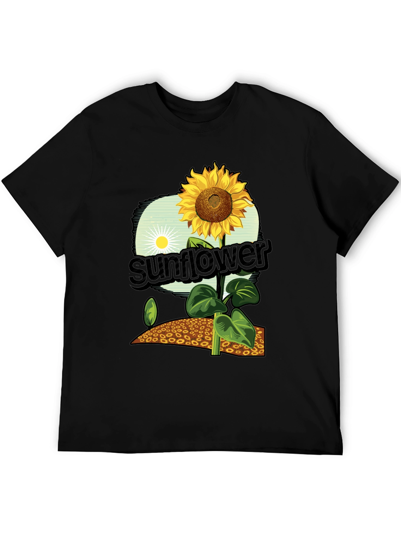 Sunflower Graphic Print T-Shirt - Black Cotton Tee