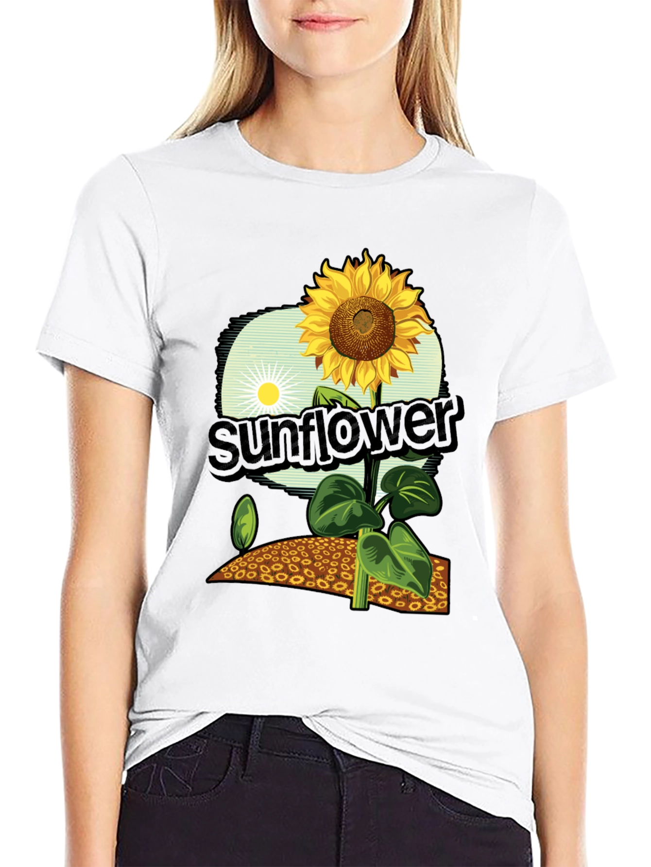 Sunflower Graphic Print T-Shirt - Black Cotton Tee
